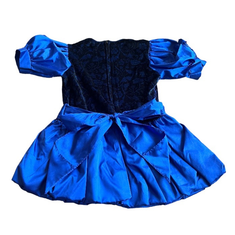 RARE Vintage Toddler Dress Pretty As A Picture Floral Velvet Taffeta Ruffle